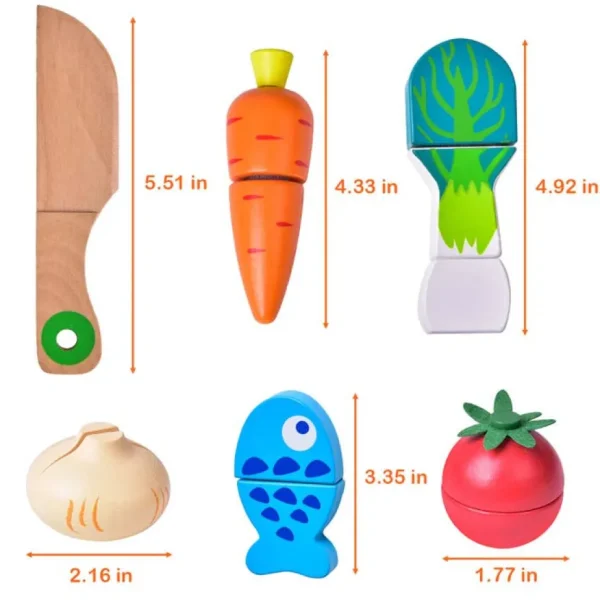 Wooden Pretend Cutting Play Food Set for Kids - 12 pcs