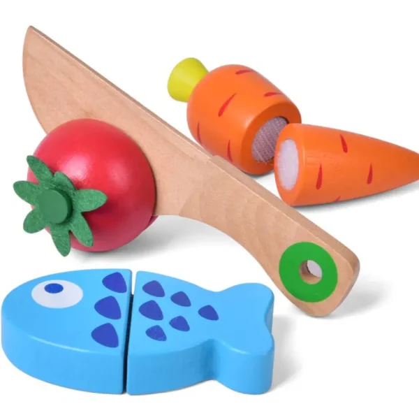 Wooden Pretend Cutting Play Food Set for Kids - 12 pcs