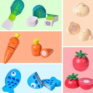 Wooden Pretend Cutting Play Food Set for Kids - 12 pcs
