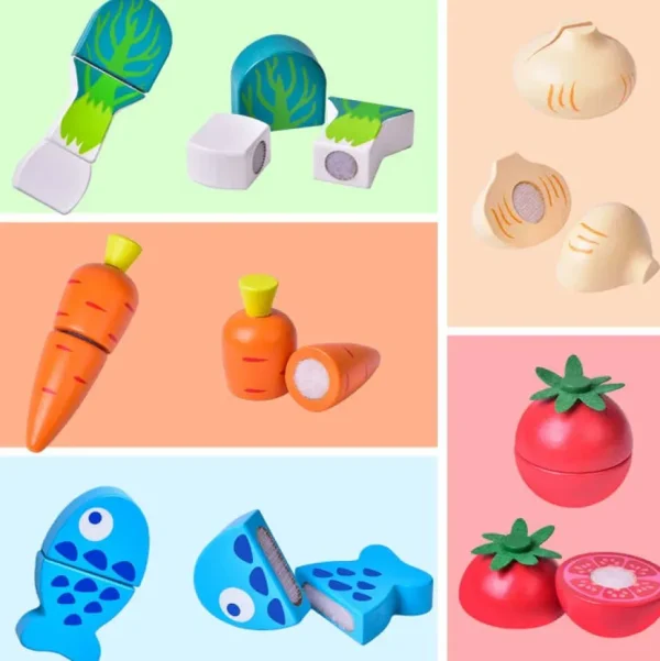 Wooden Pretend Cutting Play Food Set for Kids - 12 pcs