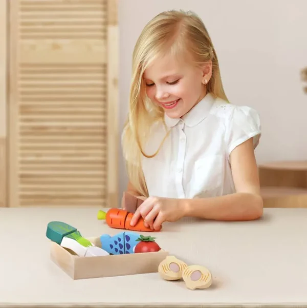 Wooden Pretend Cutting Play Food Set for Kids - 12 pcs